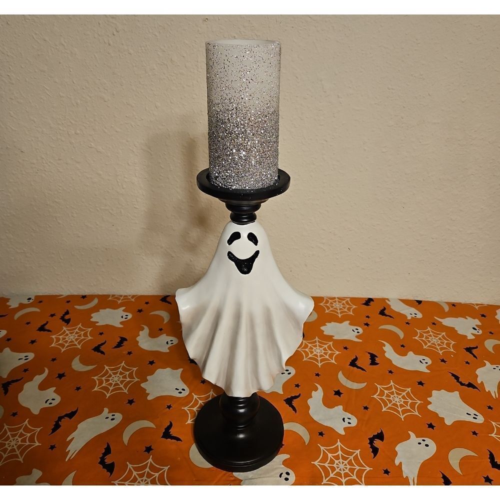 Halloween Ghost Figural Candle Pillar with Flameless Candle